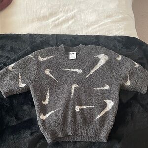 Nike Grey Sherpa Pullover with White Swoosh Pattern